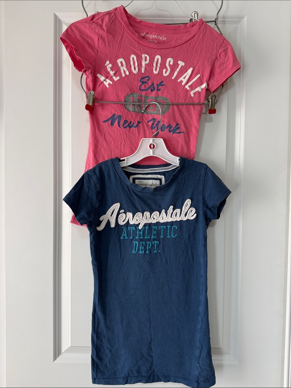 Aeropostale Pink & Navy Girls' Short Sleeve Graphic Tees - 2 Pack